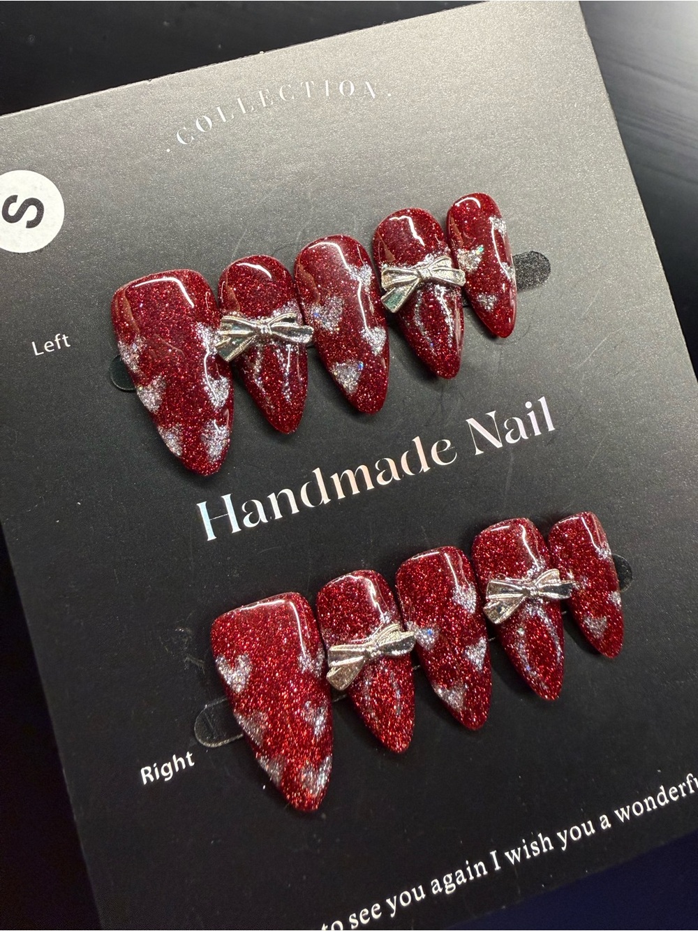 Red Glitter Bow Press-On Nails Small
